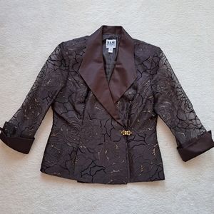 Chocolate Dress Blouse with Stitched Rose pattern, 3/4 sleeve.